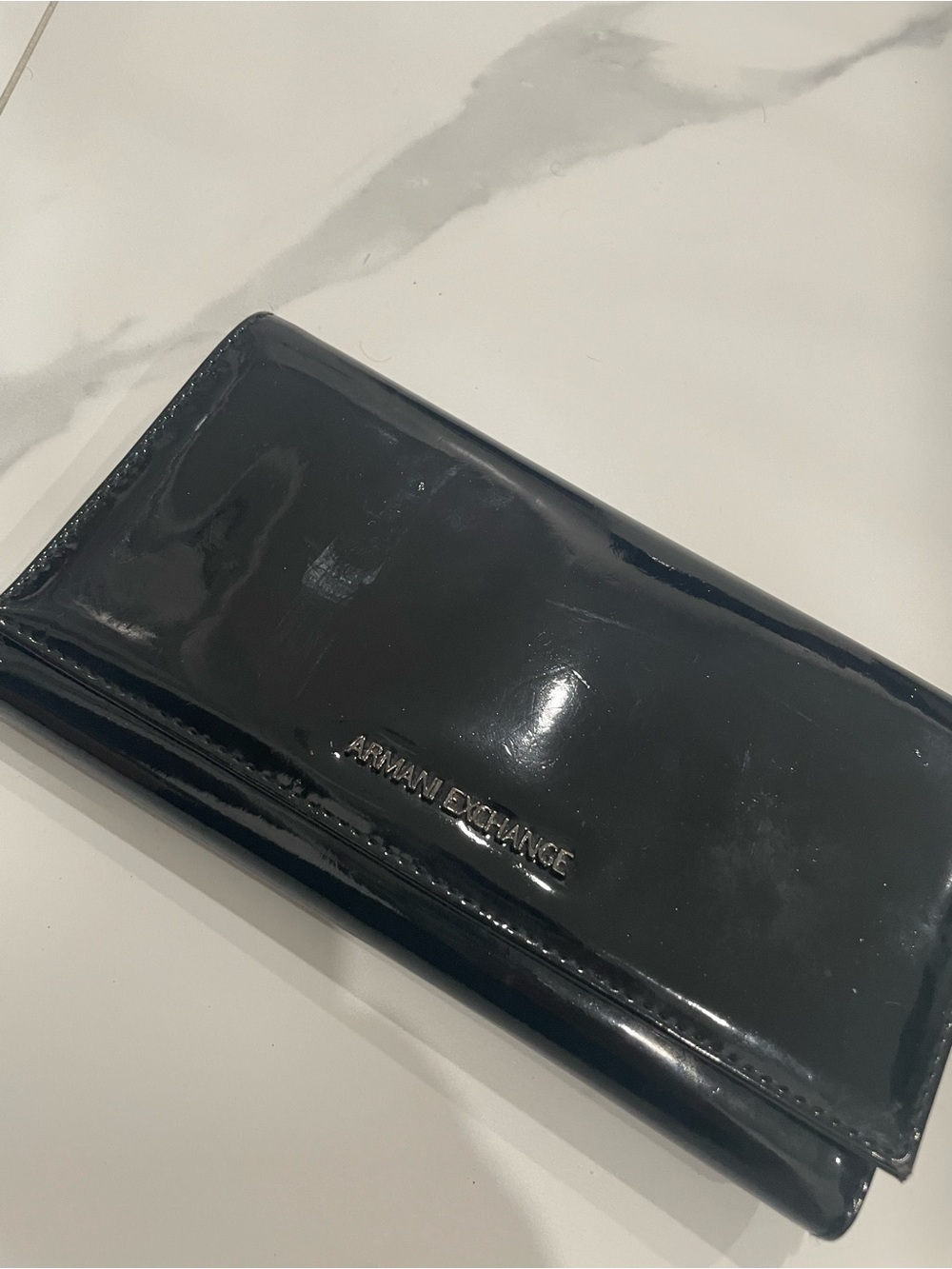 Armani Exchange Glossy Black Patent Clutch Wallet